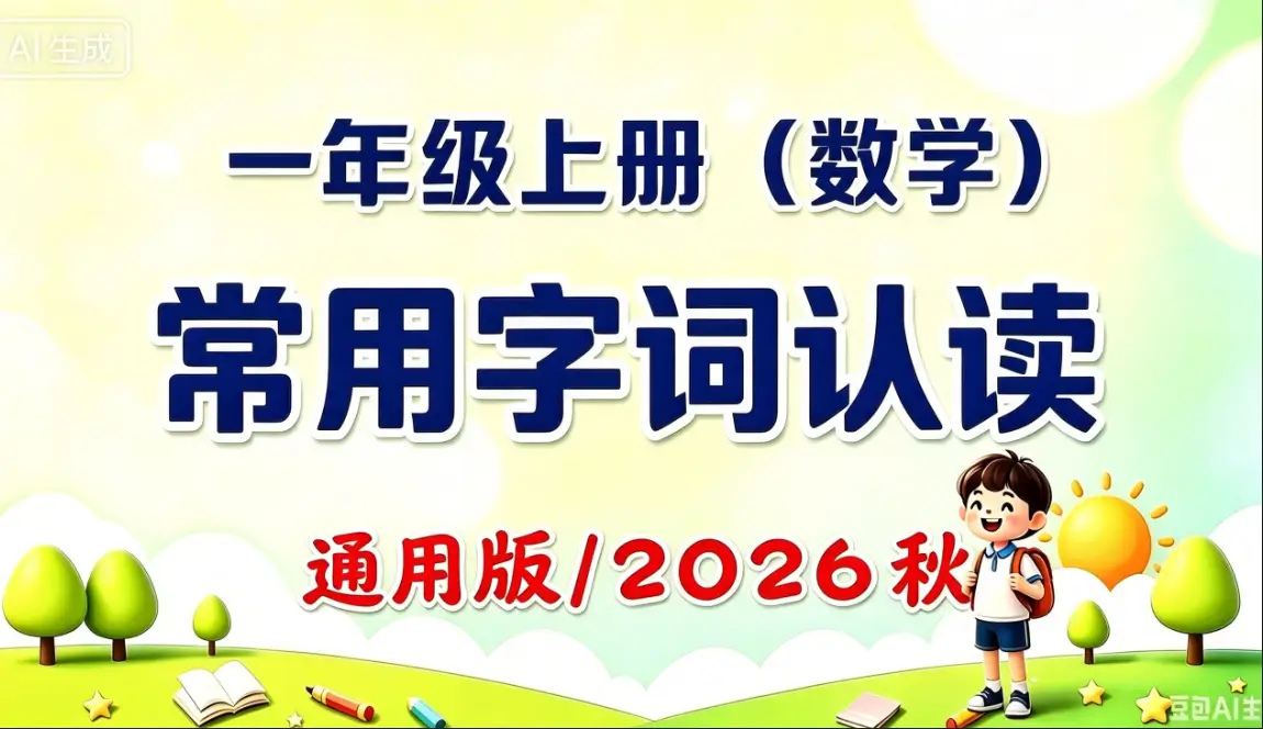 一年级上册（数学）常用字词认读